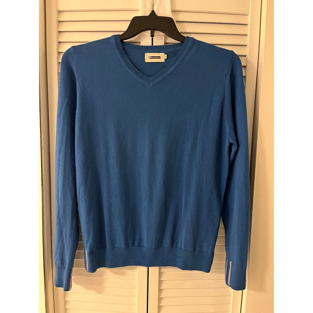 Punto Blanco 100% Algodon Men's V Neck Light Weight Sweater Blue Small Blue A+